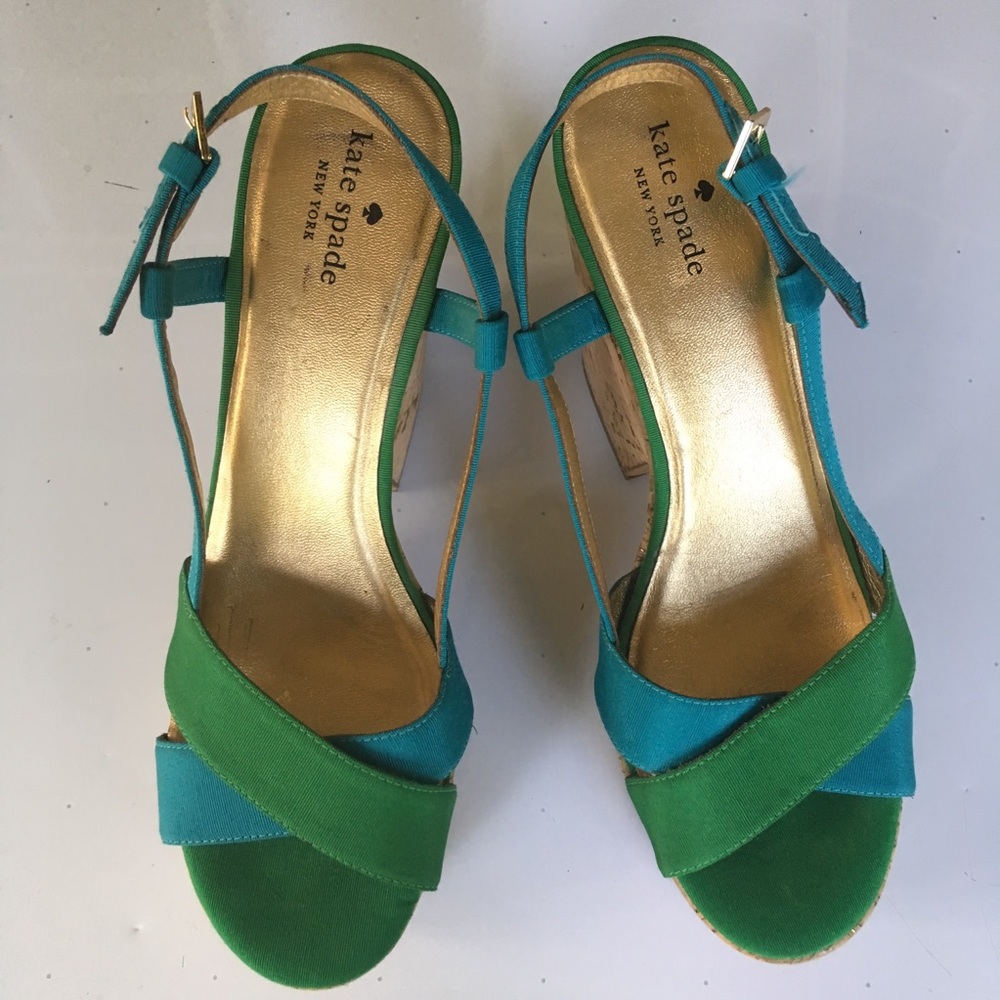 3/$50 Kate Spade Block heels Size 10. Blue/green - Picture 2 of 7